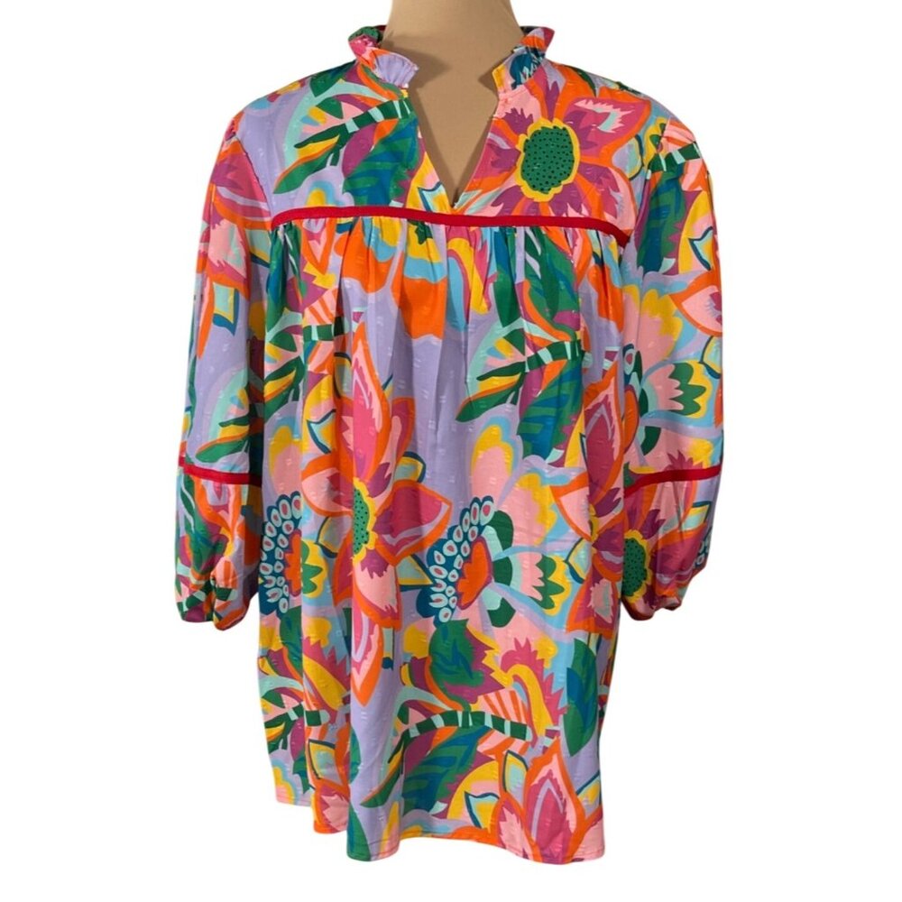 Unbranded Peasant Blouse Top Floral Multi-Color Size XL Extra Large